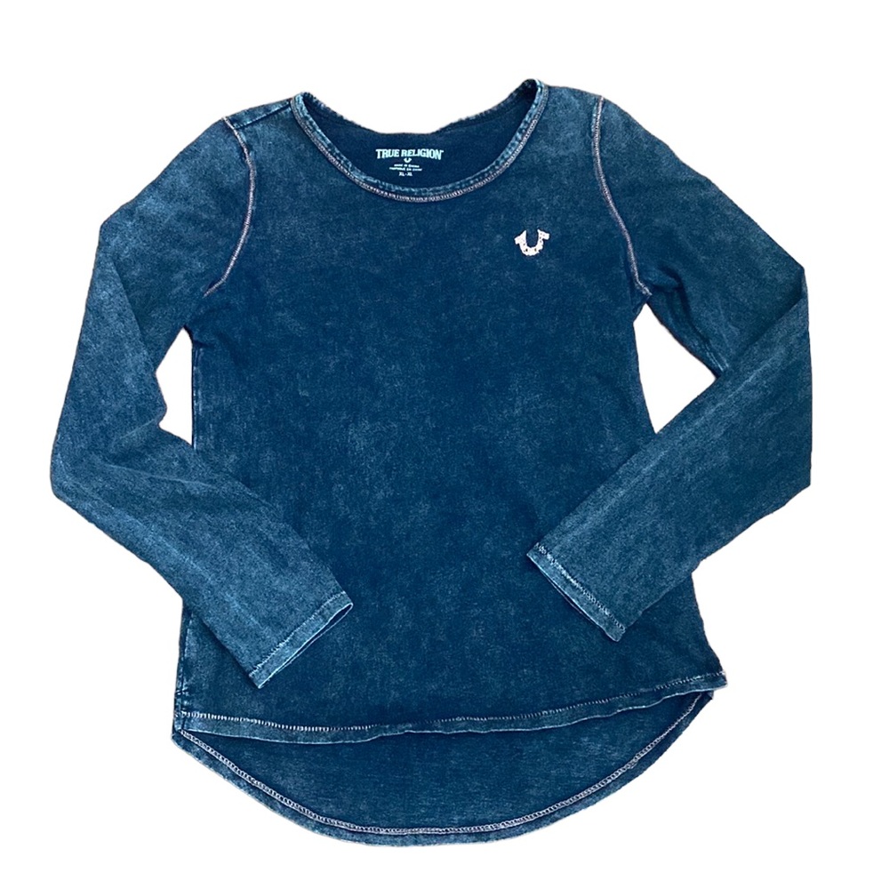 Girls True Religion Long Sleeve Distressed Denim T-Shirt